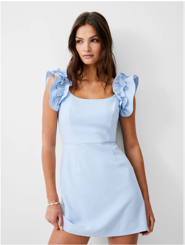 Whisper Ruffle Shoulder Dress - Blue