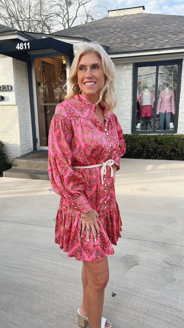 Pink Floral Rope Tie Dress