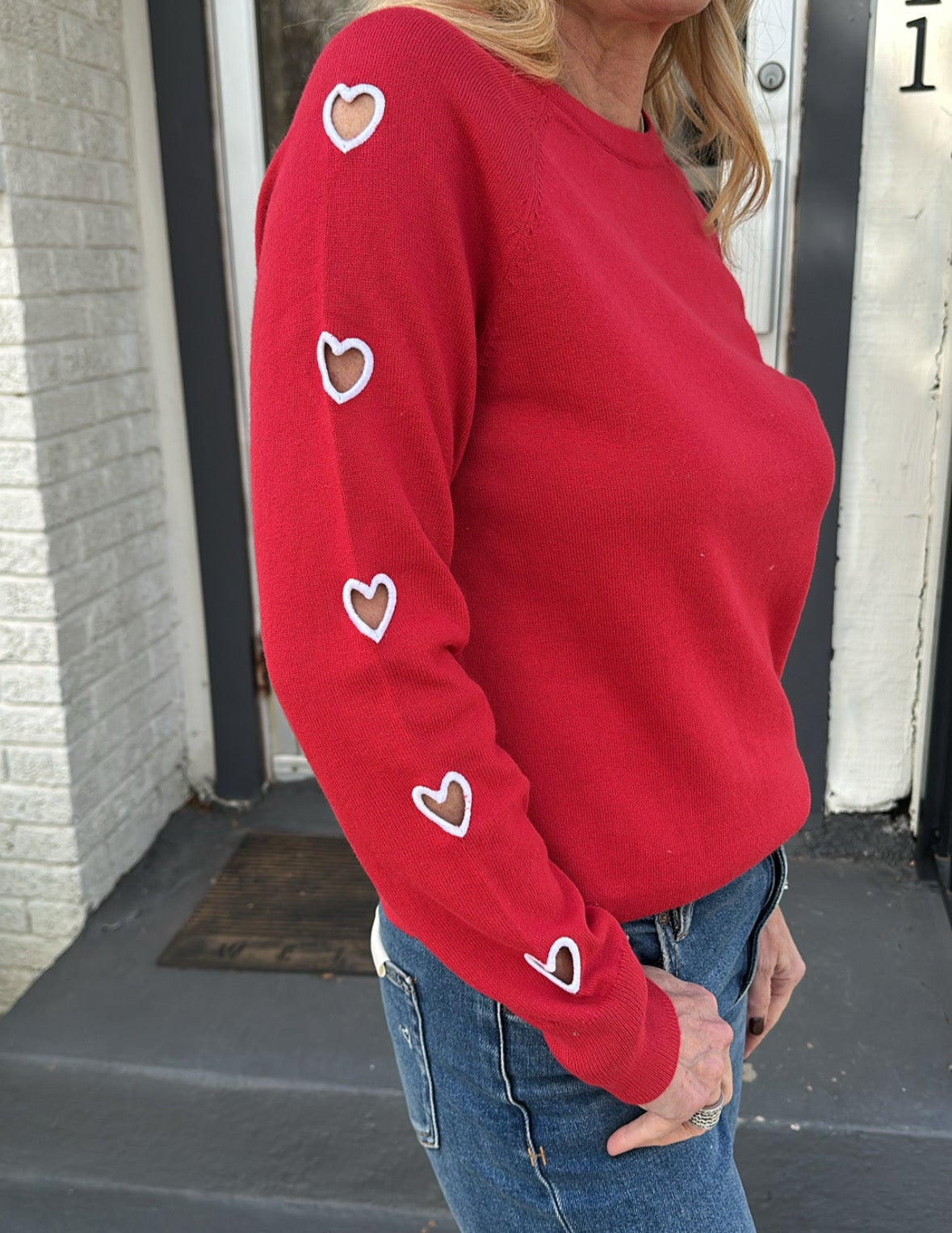 Heart Cut Out Sweater -Red