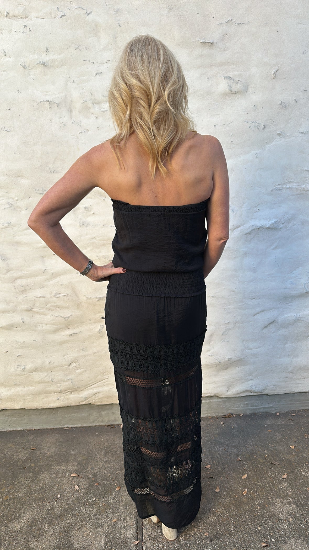 Crochet Panel Maxi Dress-Black