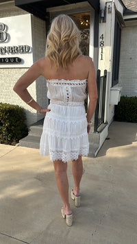 Crochet Panel Mini Dress-White