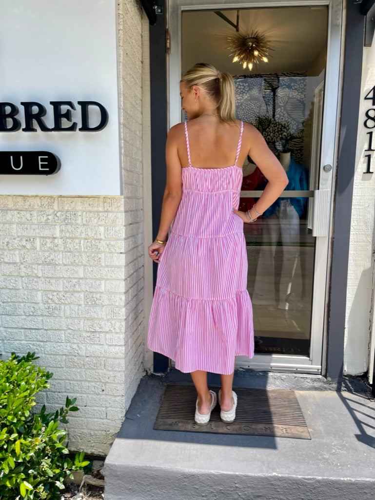 Pink Stripe Midi Dress