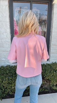 Short Sleeve Moto Jacket - Pink