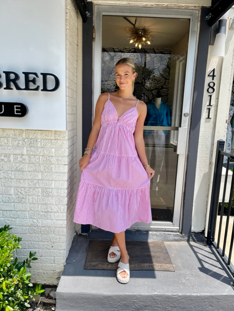 Pink Stripe Midi Dress