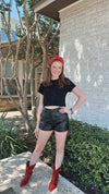 Star Vegan Leather Shorts - Black/Red
