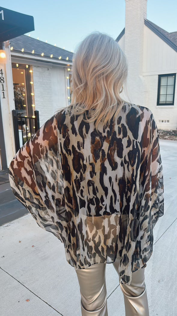 Leopard Chiffon Dolman Sleeve Top