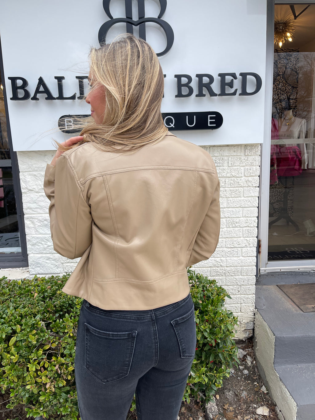 Taupe Faux Leather Moto Jacket