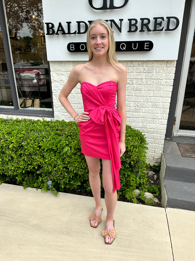 Florida Summer Strapless Dress-Hot Pink