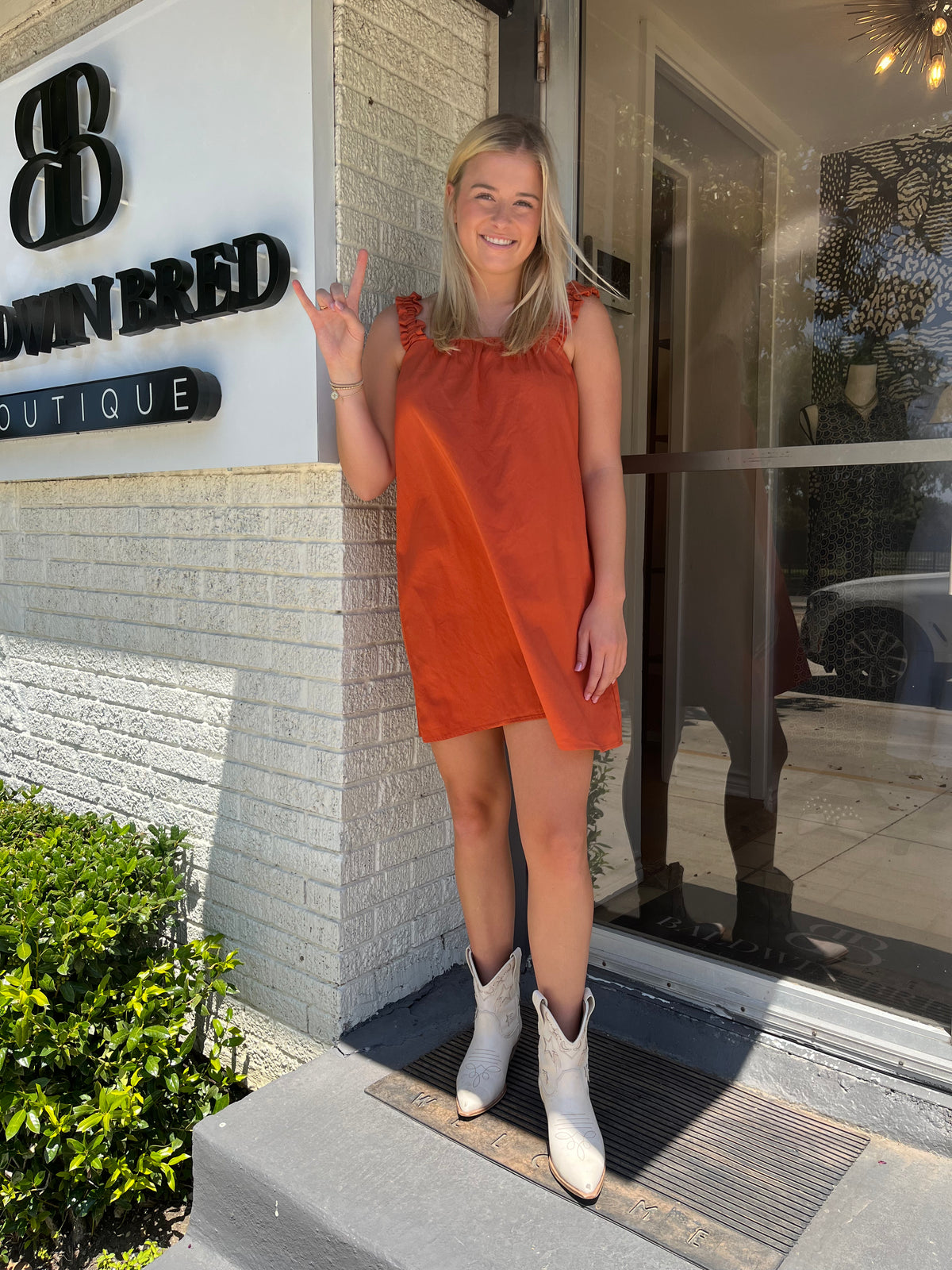 Mini Denim Dress - Burnt Orange