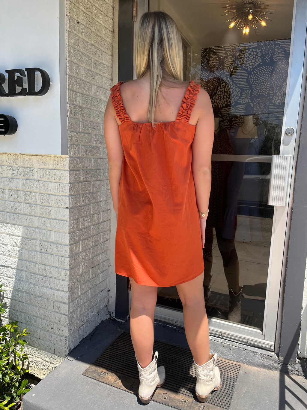 Mini Denim Dress - Burnt Orange