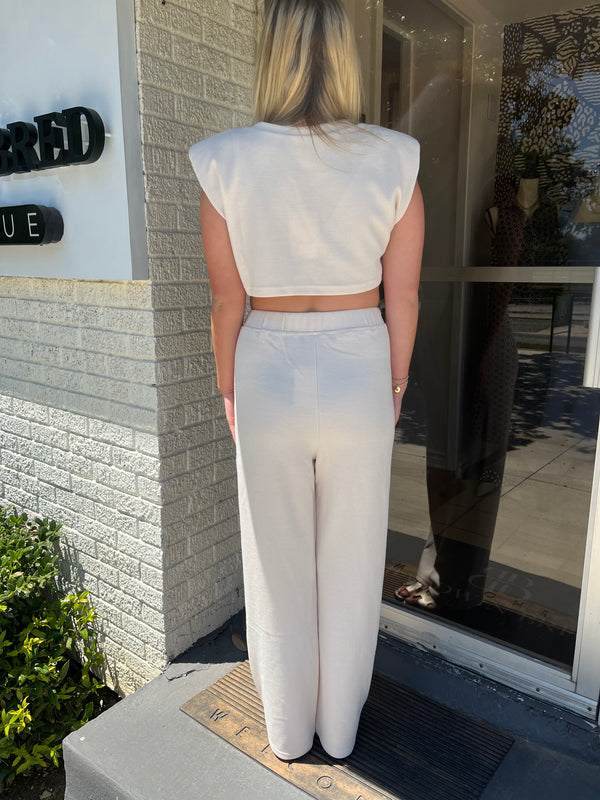 Ivory Waffle Knit Pant Set