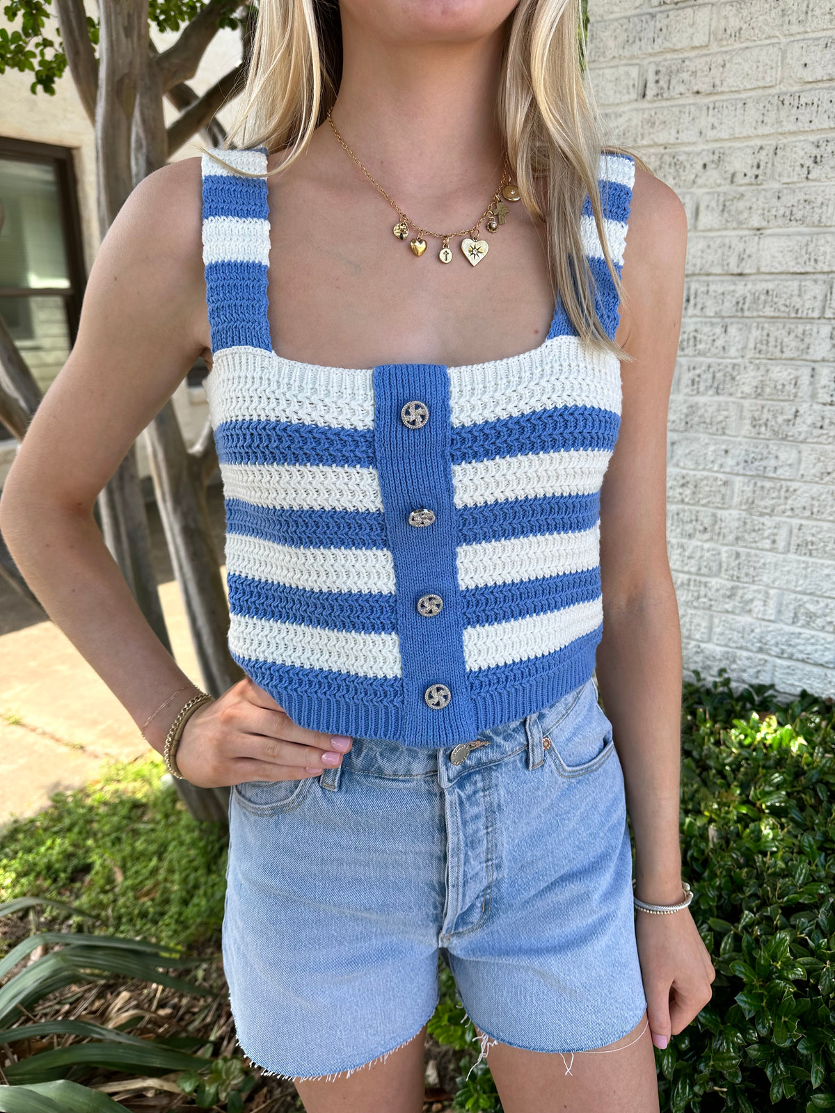 Coastal Knit Crop Top - Blue