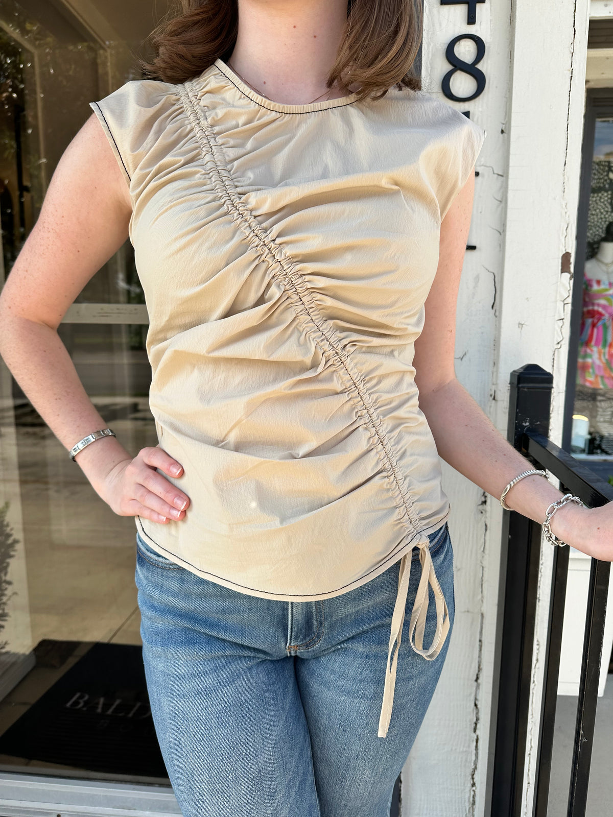 Ruched Sleeveless Top - Taupe