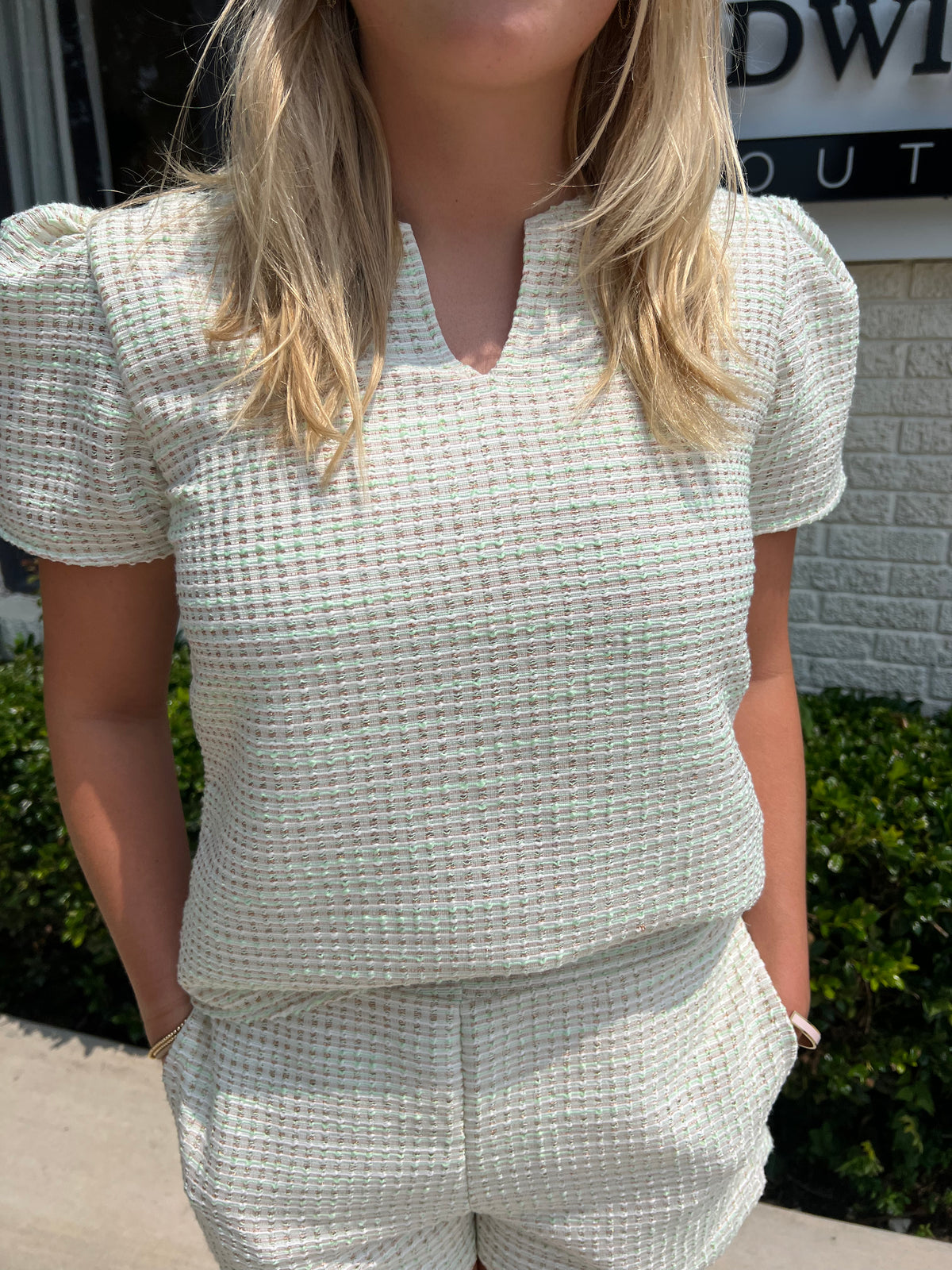 Mint Tweed Top