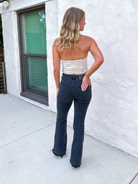 Happi Exposed Hem Flare Jean - Black