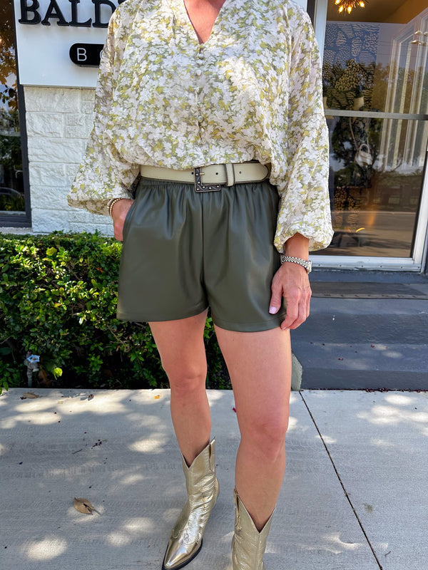 The Lola Leather Short - Olive