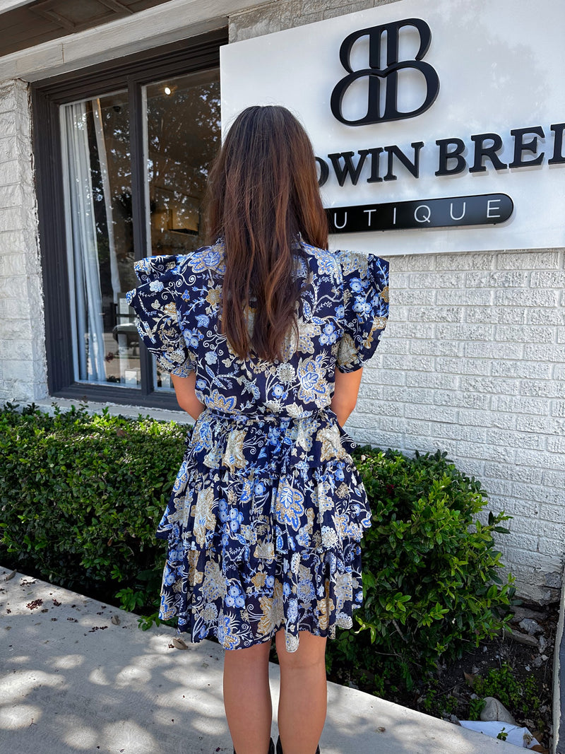 Blue Botanical Mini Dress