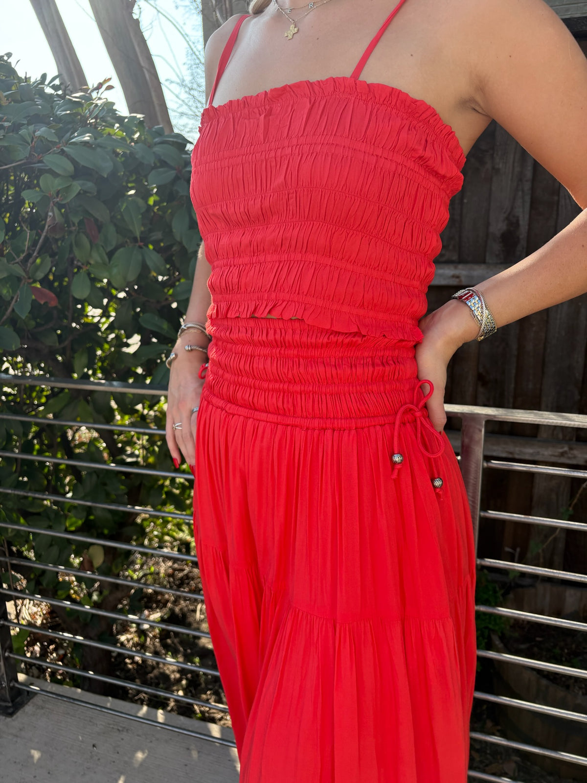 Poised Perfection Midi Skirt-Coral