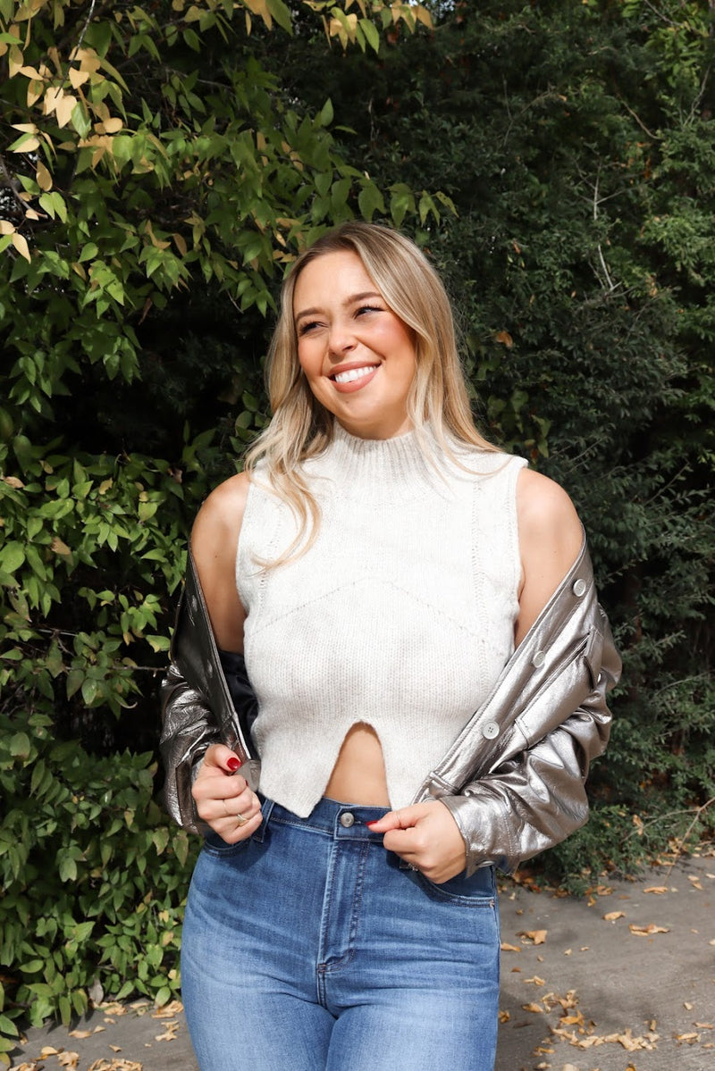 Cut Out Crop Sweater Tank -Oatmeal