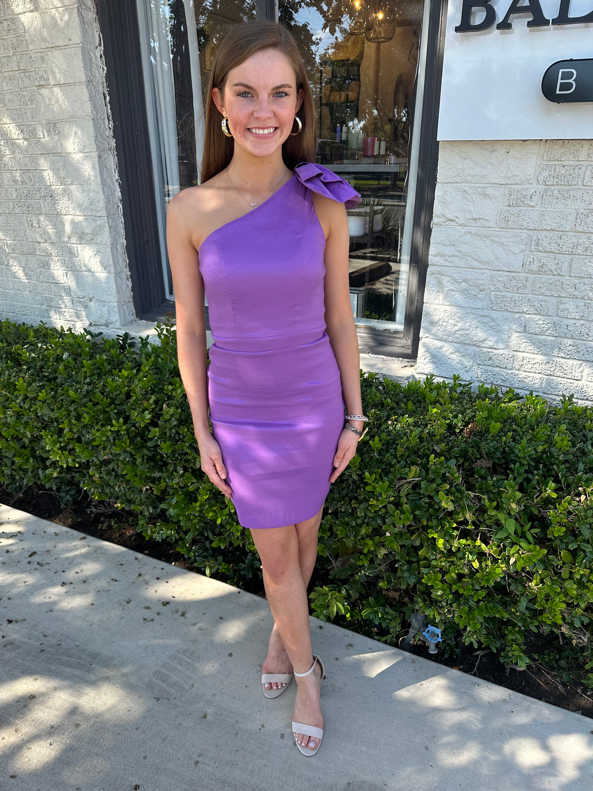 Purple One Shoulder Bow Dress