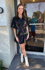 Black Floral Bubble Hem Dress