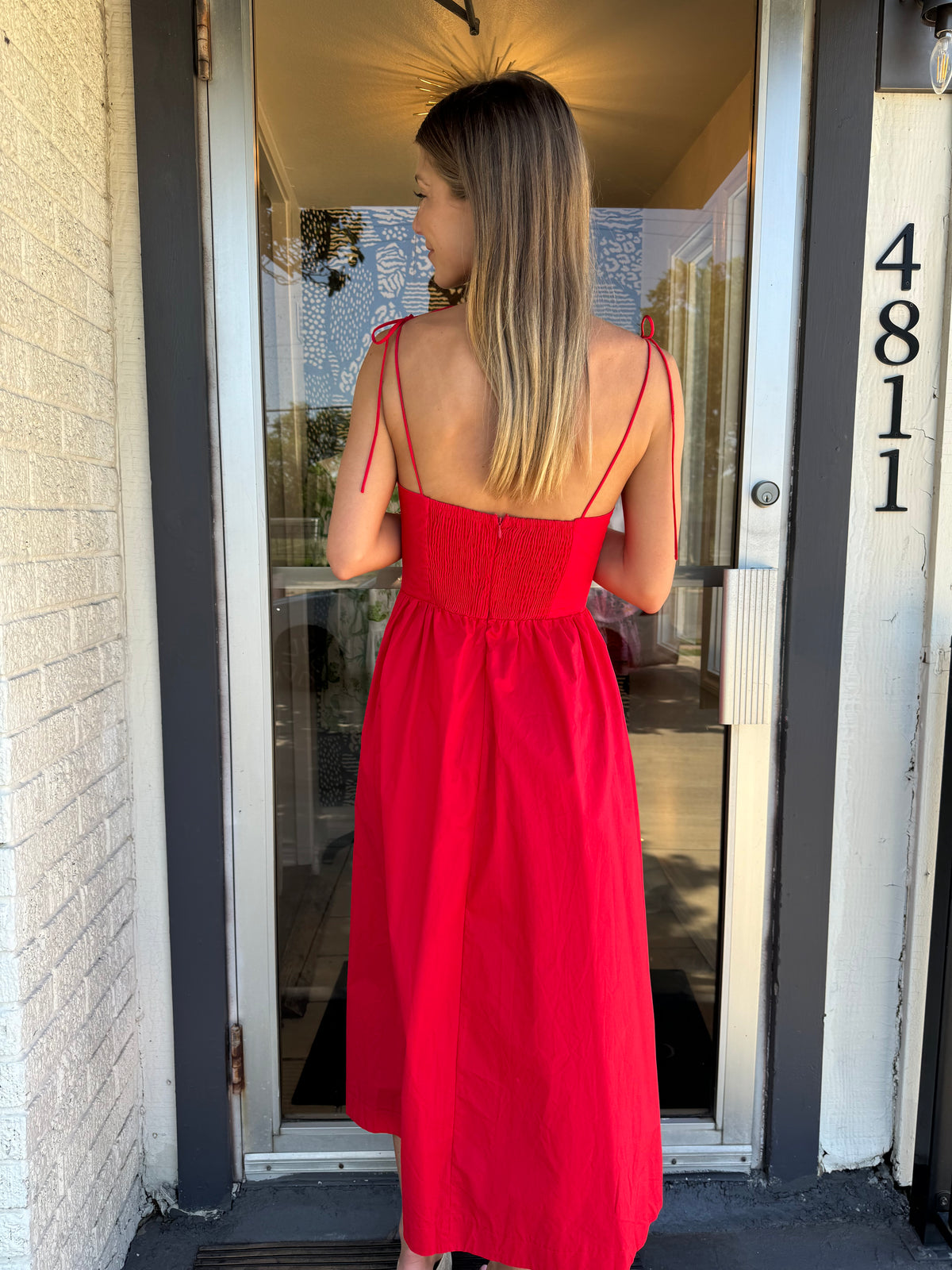 Tie Strap Maxi Dress - Red