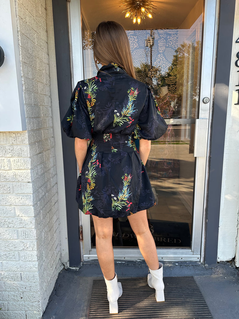 Black Floral Bubble Hem Dress