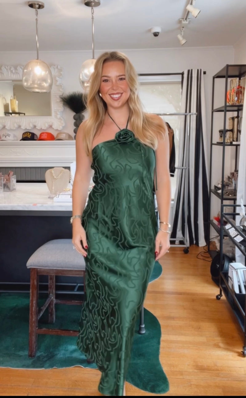 Emerald  Rosette Halter Dress