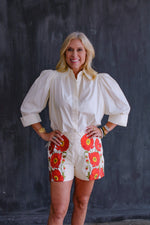 Red Ivory Embroidered Short