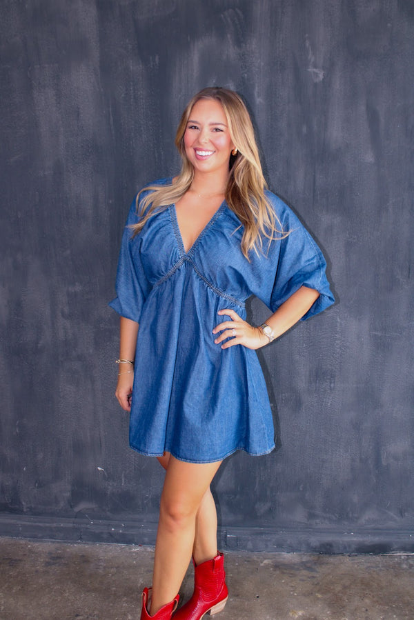 Denim Balloon Sleeve Dress