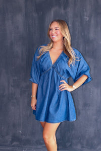 Denim Balloon Sleeve Dress