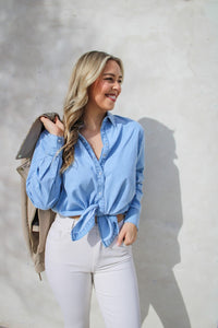 Blue Wash Tie Front Top