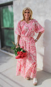 Pink Leafy Floral Maxi Skirt