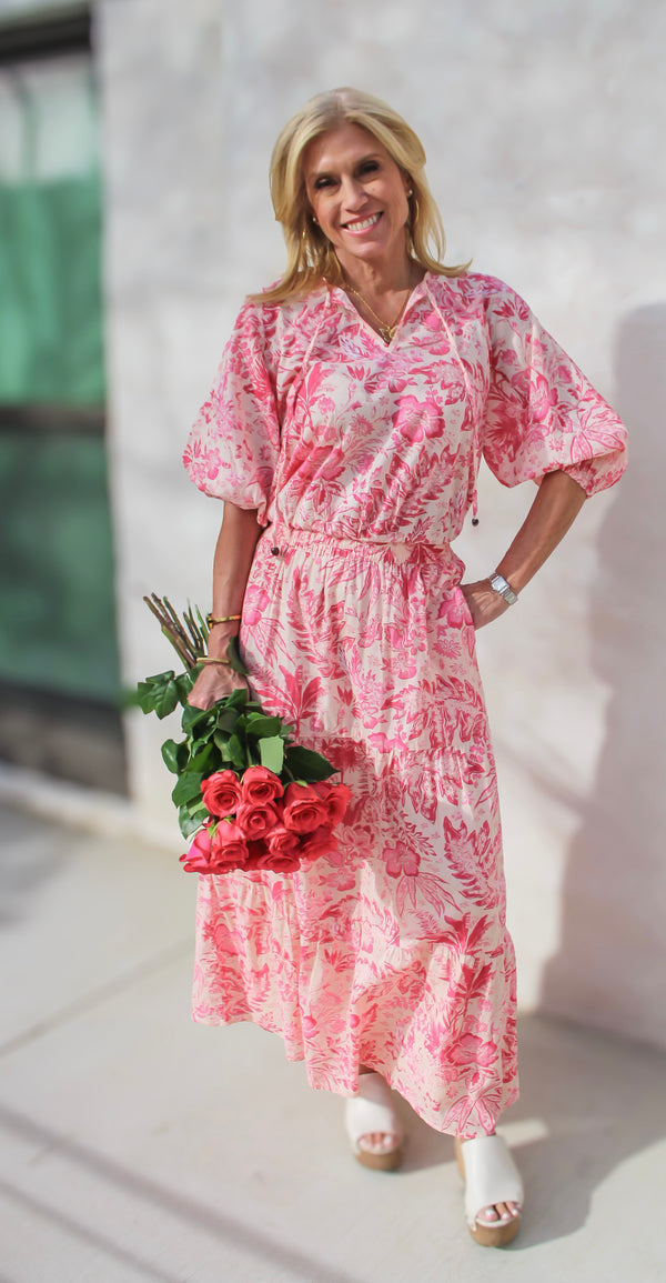 Pink Leafy Floral Maxi Skirt