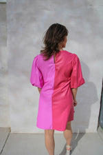 Pink Color Block Faux Leather Dress
