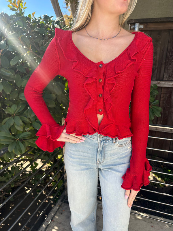 Cherry Ruffle Cardigan