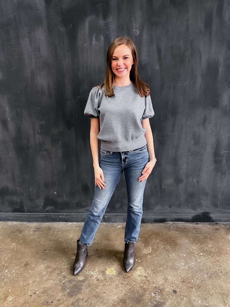 Heather Grey Puff Sleeve Sweater