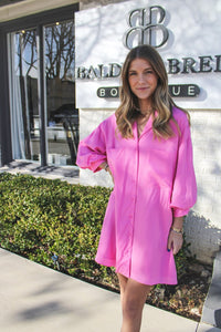 Pink Belted Shirt Dress