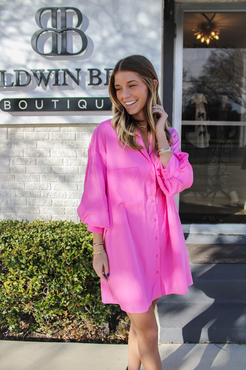 Pink Belted Shirt Dress