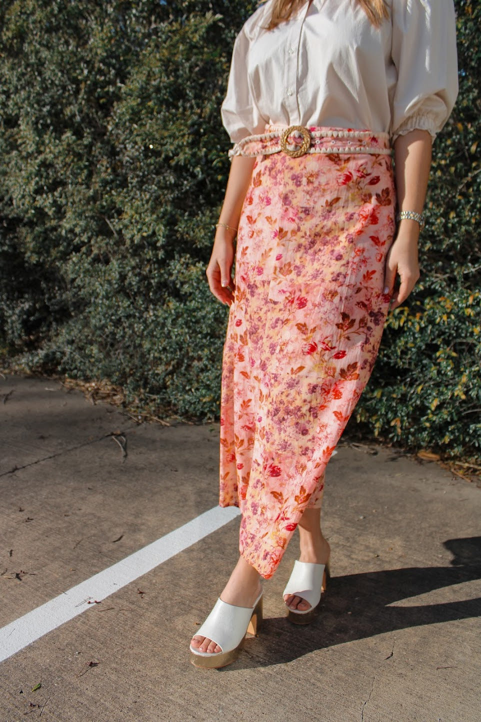 Portia Midi Skirt - Pink Ditsy