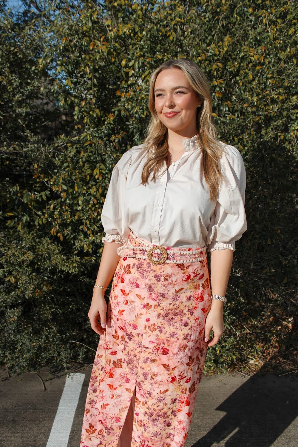 Portia Midi Skirt - Pink Ditsy