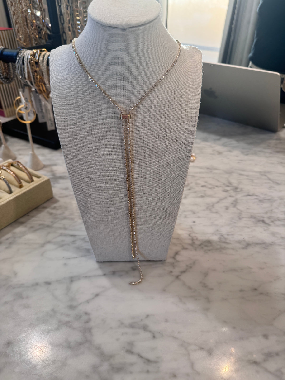 CZ Lariat Necklace - Gold