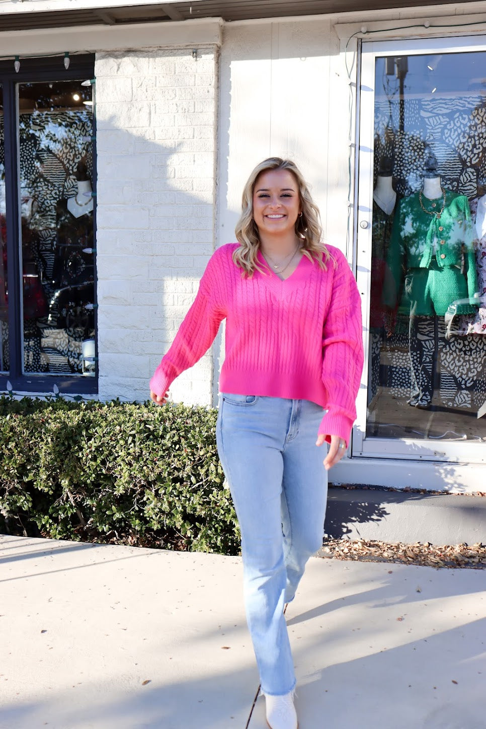 Baby Soft Cable V-Neck Sweater - Pink