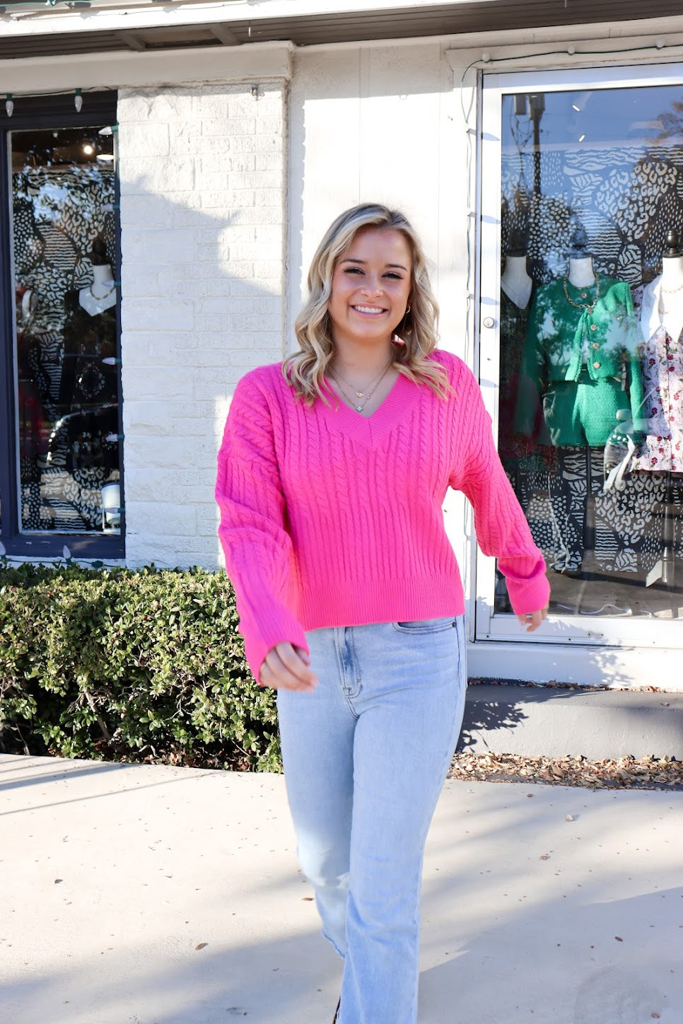 Baby Soft Cable V-Neck Sweater - Pink