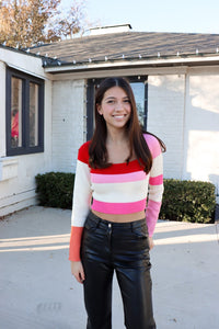 Red Color Block Knit Top