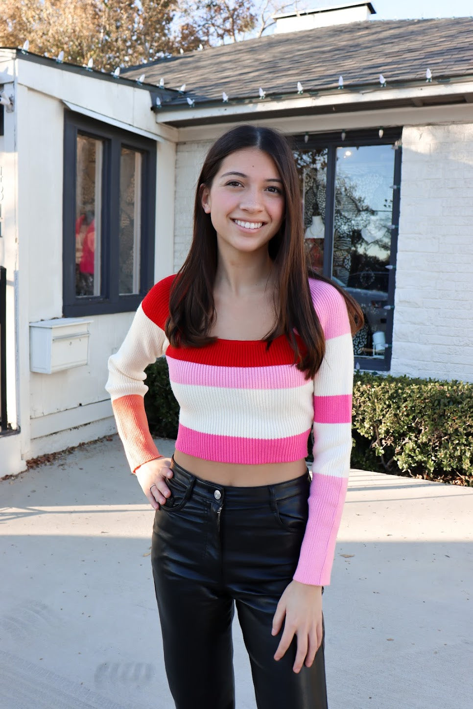 Red Color Block Knit Top