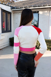 Red Color Block Knit Top