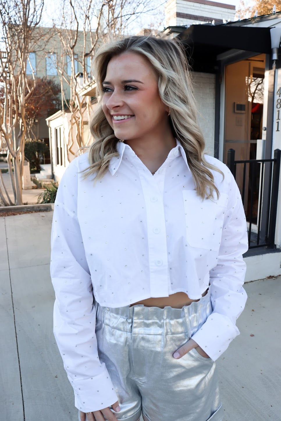 Rhinestone Button Down Top