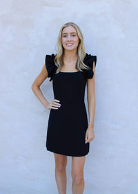 Whisper Ruffle Shoulder Dress-Black