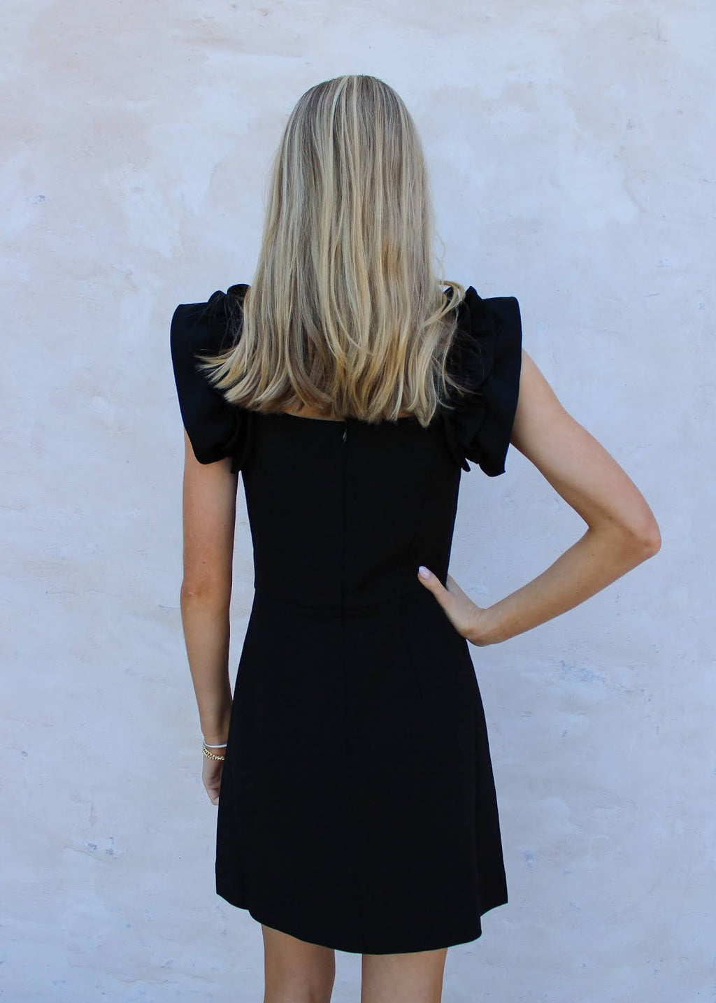 Whisper Ruffle Shoulder Dress-Black
